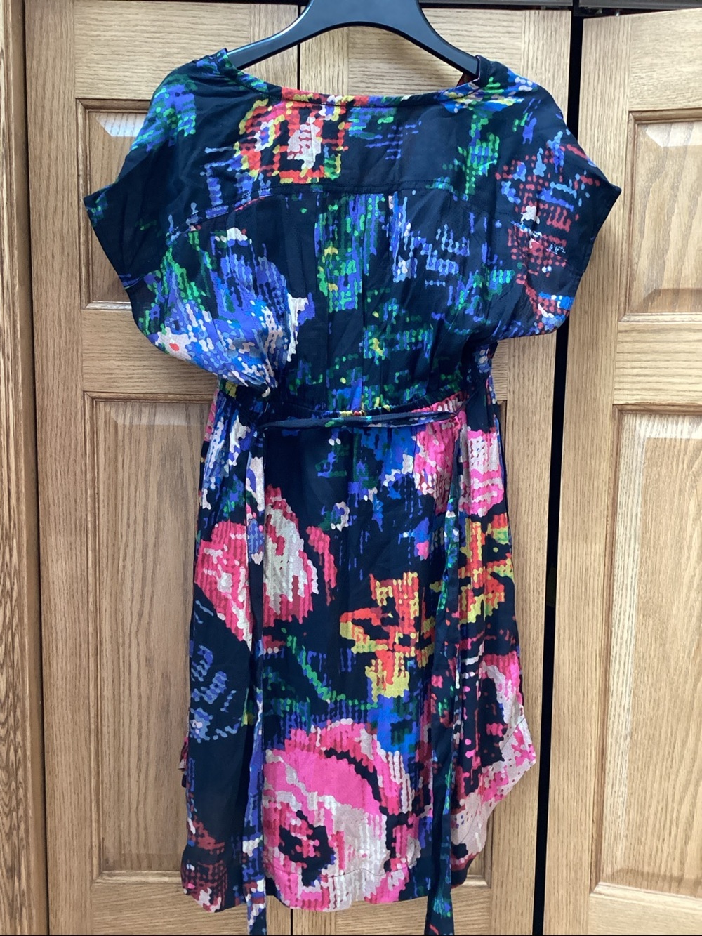 Anthropologie Astrid Needlepoint black floral V-neck mini dress with tie belt - Picture 7 of 14